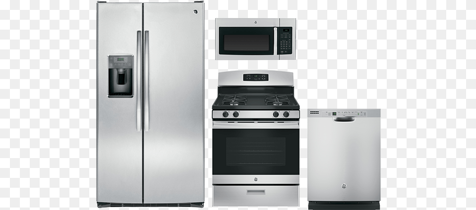Ge Stainless Steel Gas Appliance Package, Device, Electrical Device, Refrigerator, Microwave Free Png