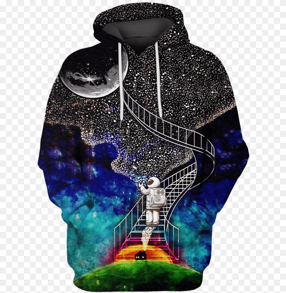 Gearhuman 3d Astronaut Climbing The Ladder To The Moon Hoodie You Ll Float Too, Sweatshirt, Sweater, Staircase, Knitwear Free Png