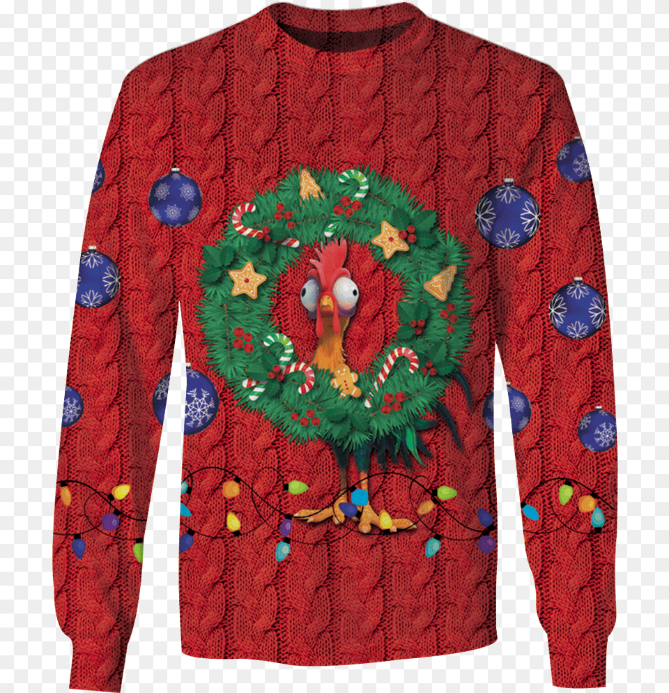 Gearhuman 3d Heihei Chicken In Christmas Day Custom Long Sleeved T Shirt, Applique, Pattern, Knitwear, Jacket Png Image