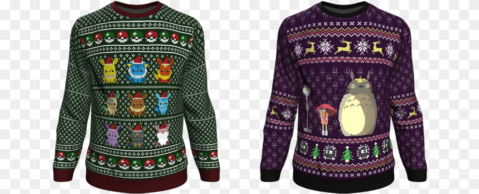 Geeky Gifts For The Otaku In Your Pokemon Ugly Christmas Sweater Eevee, Clothing, Knitwear, Sweatshirt, Long Sleeve Free Transparent Png