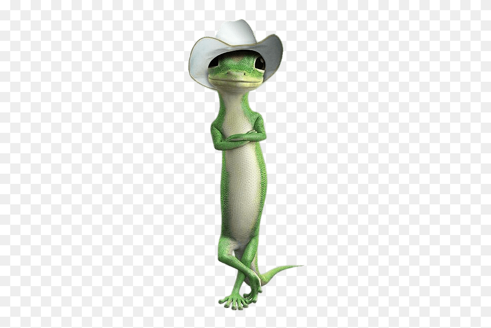 Geico Gecko With Cowboy Hat, Clothing, Animal, Lizard, Reptile Free Png Download