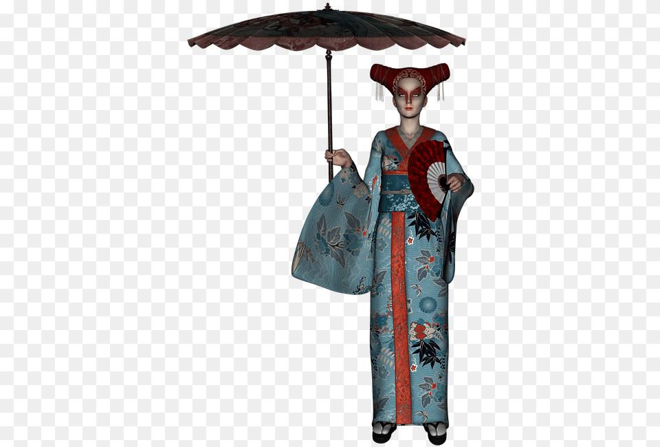 Geisha Japan Make Up Kimono Culture Asia Parasol Geisha, Formal Wear, Clothing, Dress, Fashion Png Image