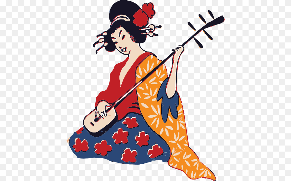 Geisha Playing Shamisen Clip Art, Person, Face, Head, Musical Instrument Free Png Download