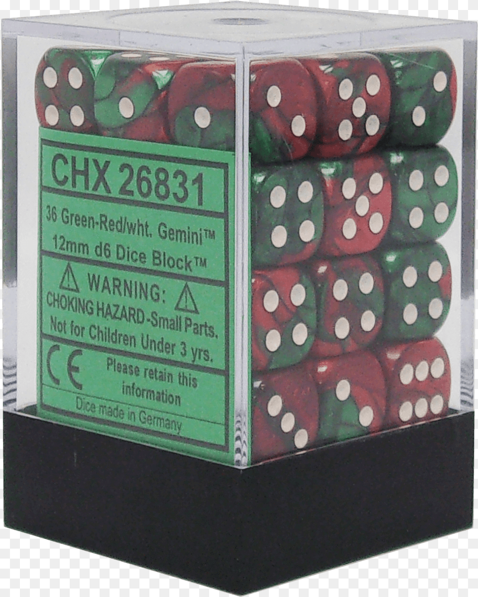 Gemini Green Red With White 12mm D6 Chessex 12mm, Game, Dice Png Image
