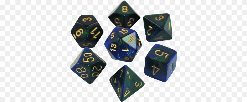 Gemini Polyhedral Blue Green Gold X7 Chessex Blue Green Gemini, Dice, Game Free Png