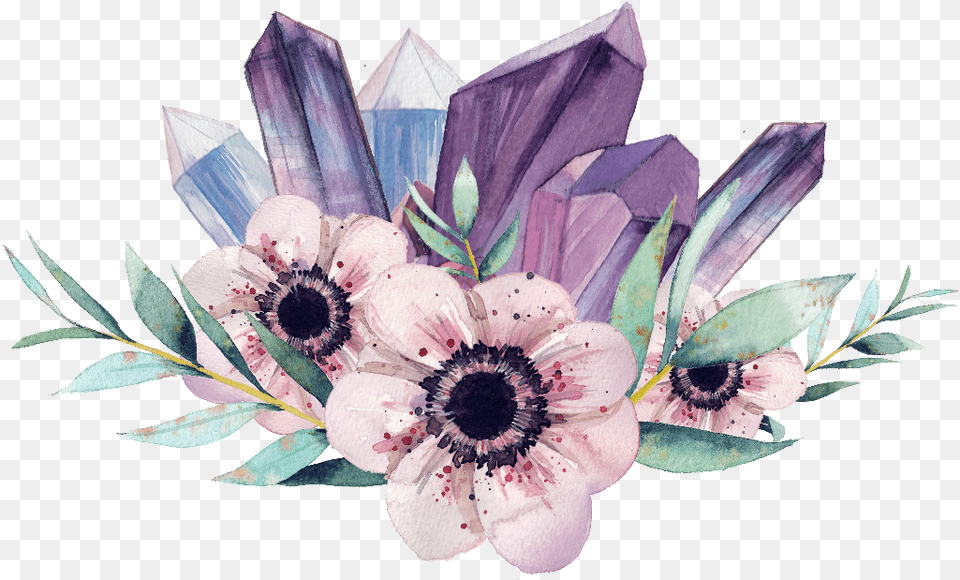 Gemstone Flower Watercolor Painting Crystal Clip Art Mystic Faerie Tarot Trade Paperback, Anemone, Plant, Floral Design, Graphics Png Image