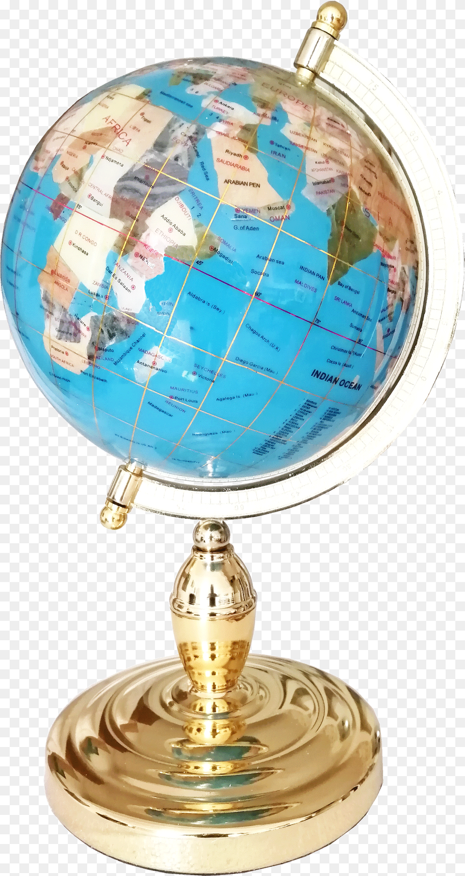 Gemstone Globe Tabletop 22 Cm Blue Sky Single Leg Gold Globe, Astronomy, Outer Space, Planet Free Png Download