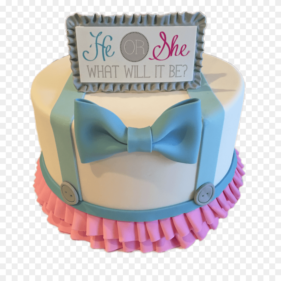 Gender Revealing Cake Bow Tie, Birthday Cake, Cream, Dessert, Food Free Png Download