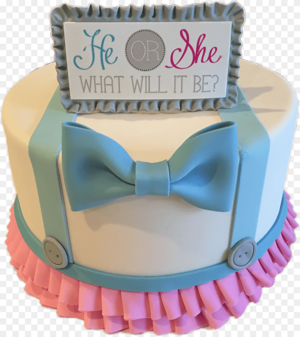 Gender Revealing Cake Bow Tie Cake Bow Or Bow Tie Gender Reveal, Birthday Cake, Cream, Dessert, Food Free Png
