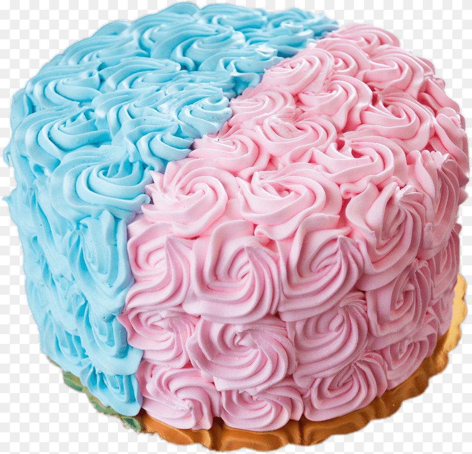 Gender Revealing Cake Pink And Blue Rosettes, Birthday Cake, Cream, Dessert, Food Png Image