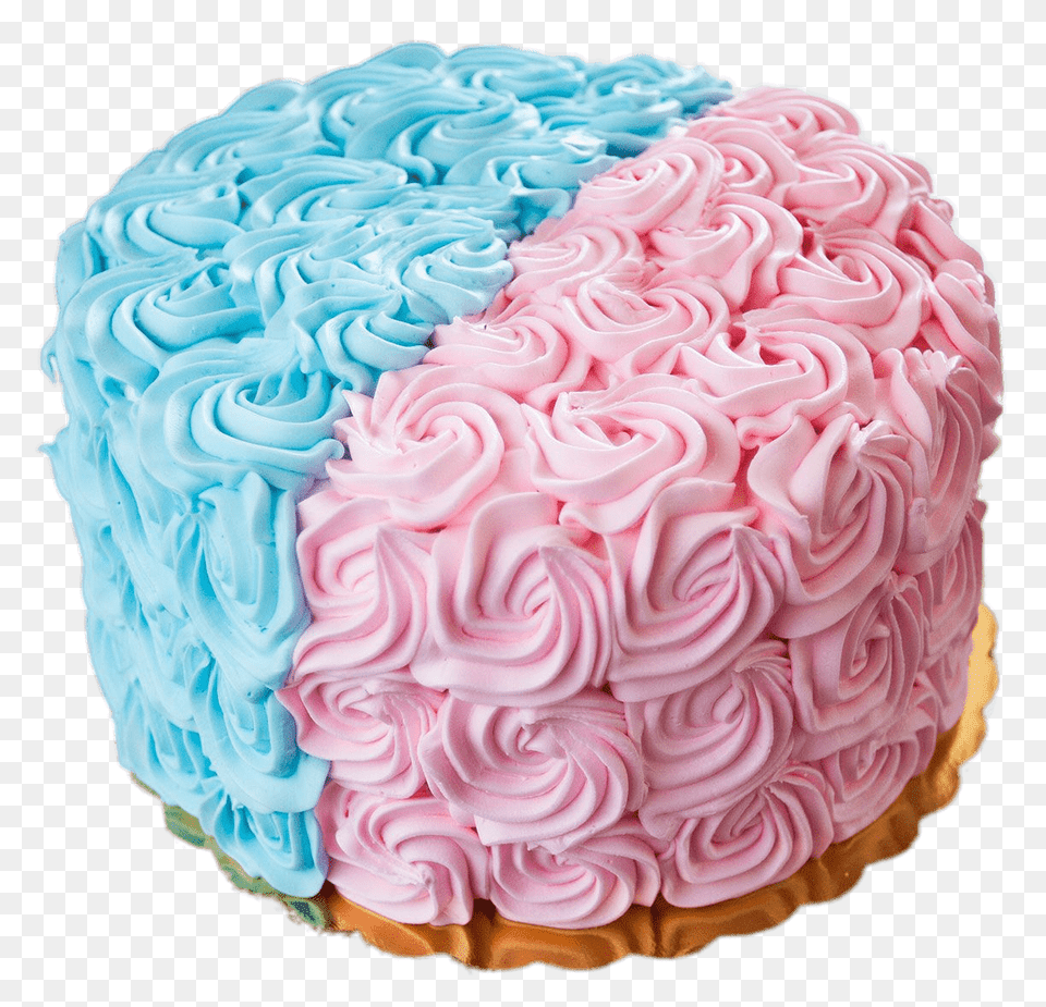 Gender Revealing Cake Pink And Blue Rosettes, Birthday Cake, Cream, Dessert, Food Free Png Download