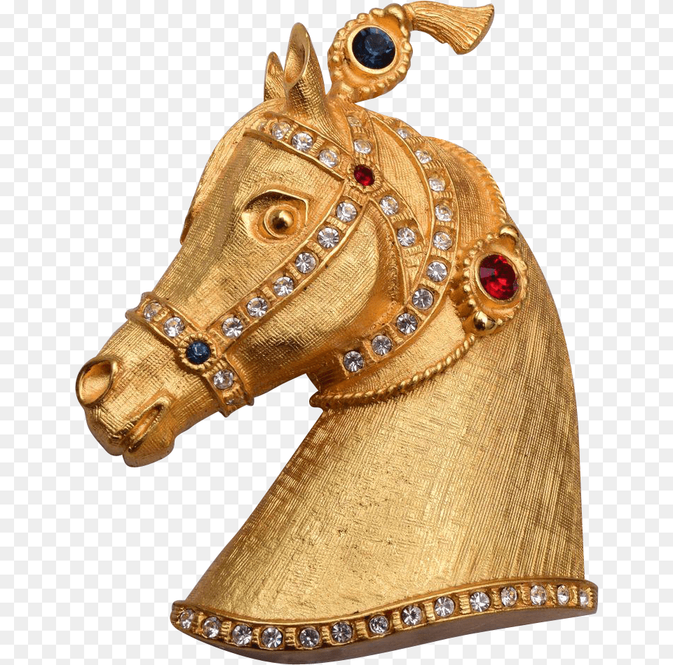 Gene Verrechhia Jeweled Horse Head Brooch Sorrel, Bronze, Accessories, Jewelry, Adult Png