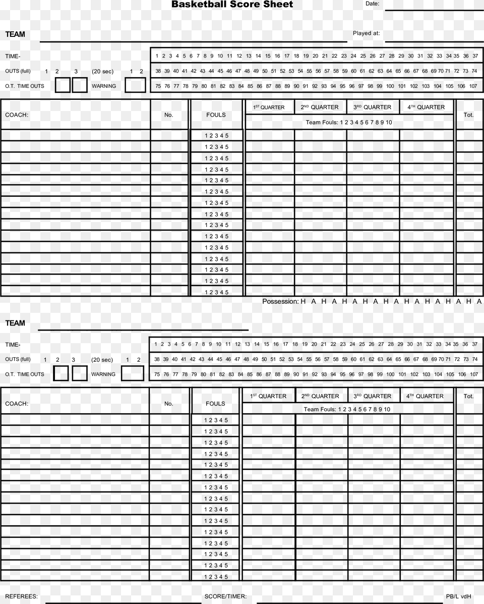 Generic Basketball Score Sheet Main Image Basketball Score Sheets Printable, Gray Free Png