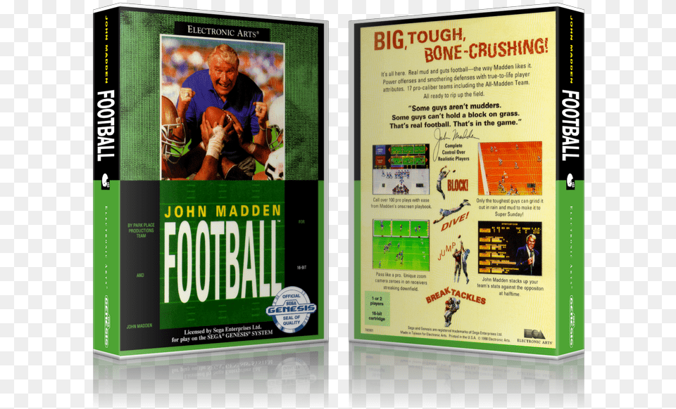 Genesis John Madden Football Sega Megadrive Replacement John Madden Football, Advertisement, Poster, Adult, Male Png Image