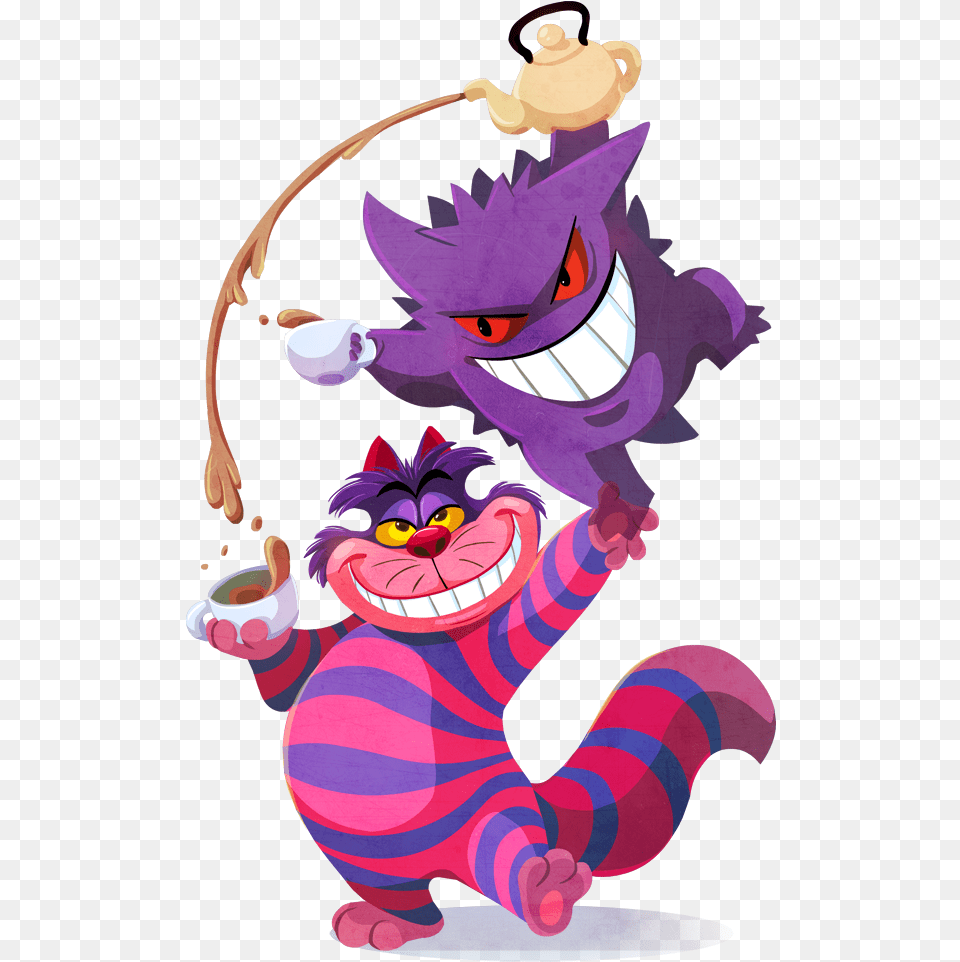 Gengar And Cheshire Cat Pokemon 1 More Drawn By Cheshire Cat And Gengar, Purple, Cartoon, Baby, Person Free Transparent Png