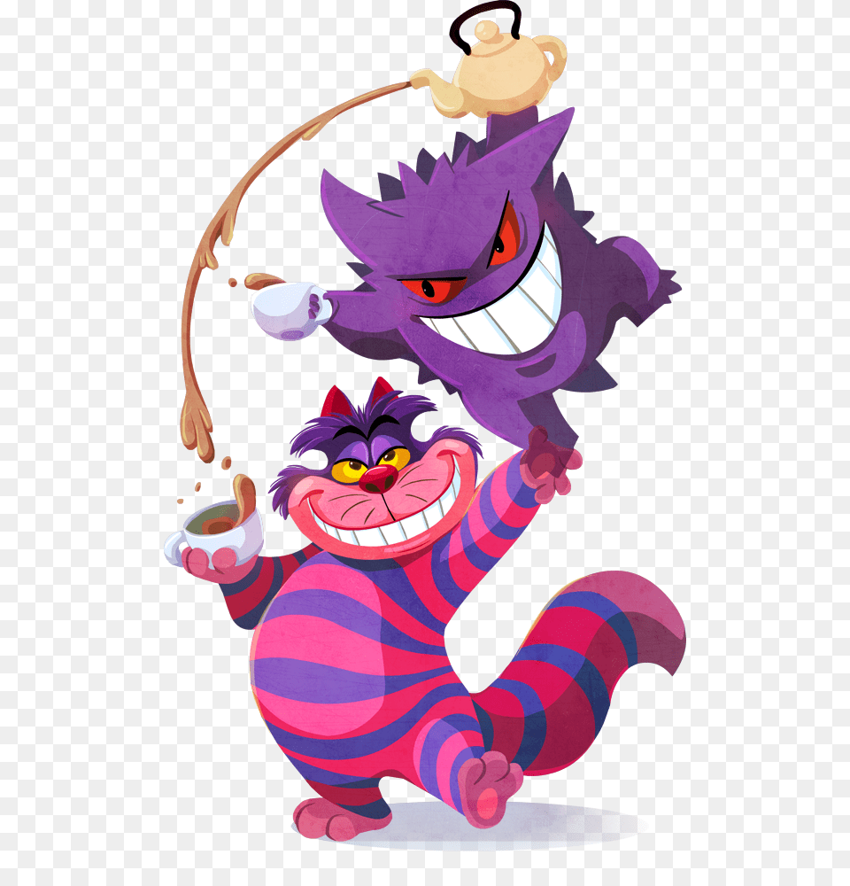 Gengar And The Cheshire Cat Disney, Purple, Art, Cartoon, Baby Png Image
