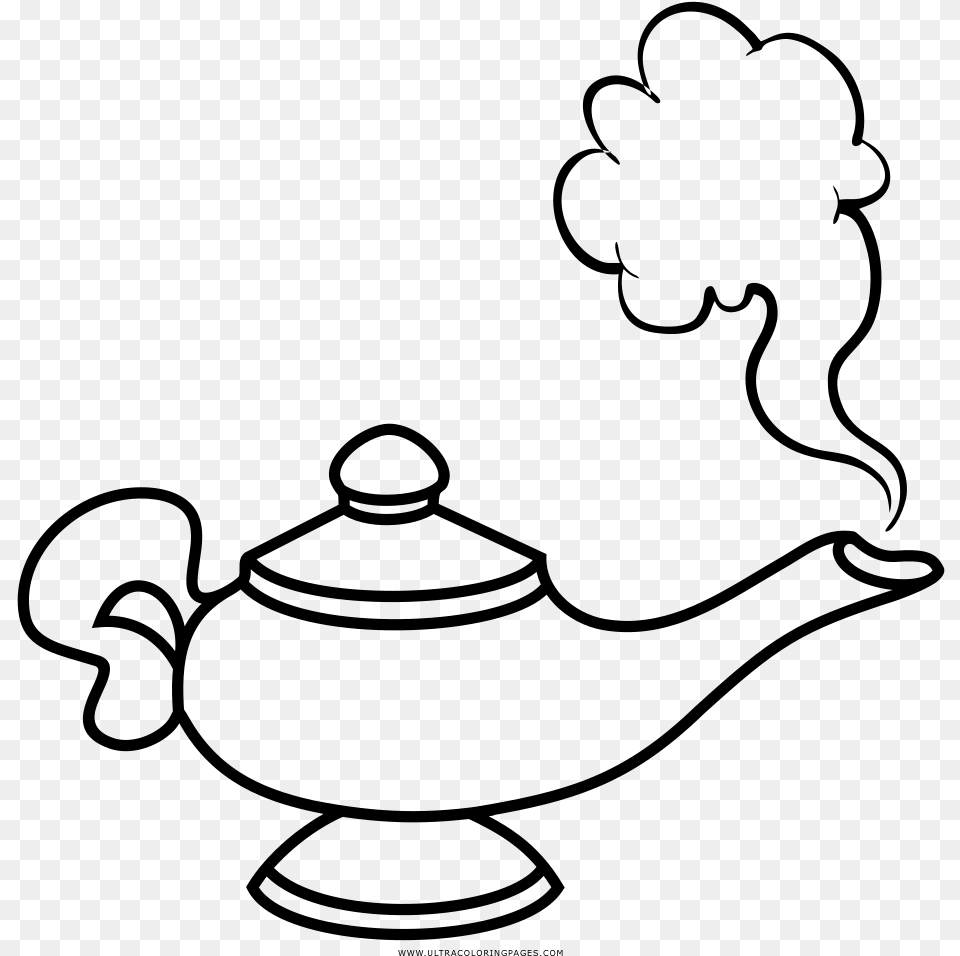 Genie Lamp Coloring, Gray Free Png Download