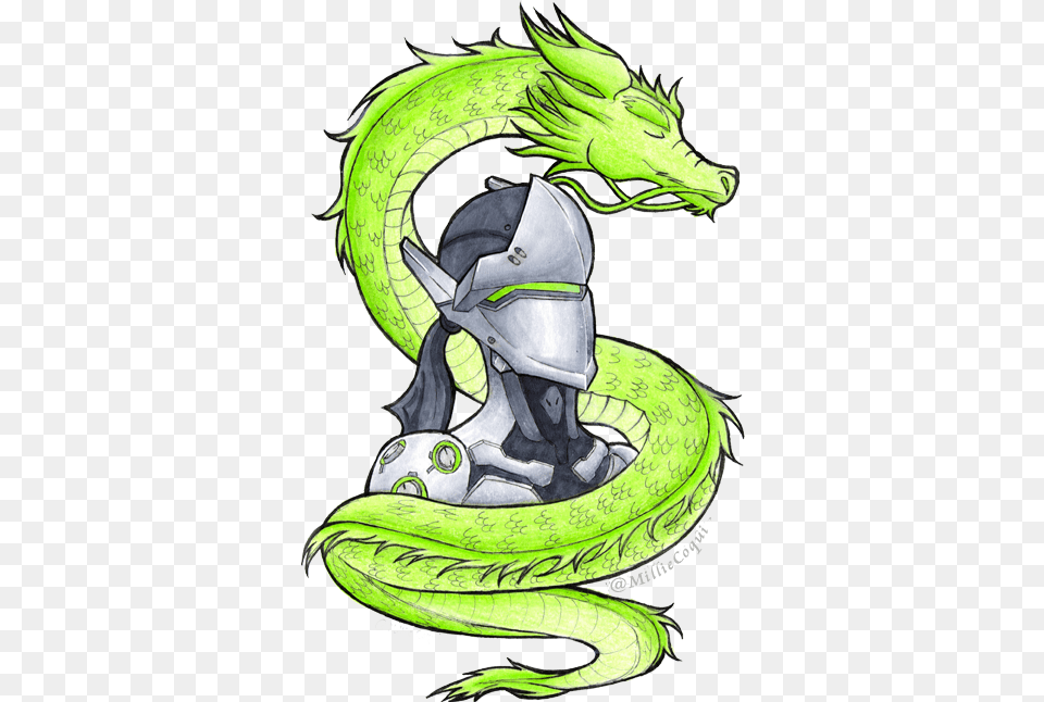 Genji And His Noodle Dragoni Did This Fanart When Mini Genji With Dragon Free Png Download