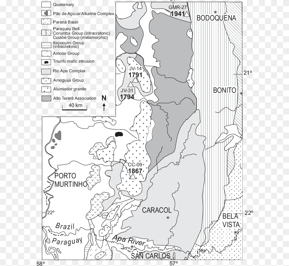 Geologic Outline Of The Rio Apa Craton In Brazil, Chart, Plot, Map, Atlas Free Png Download