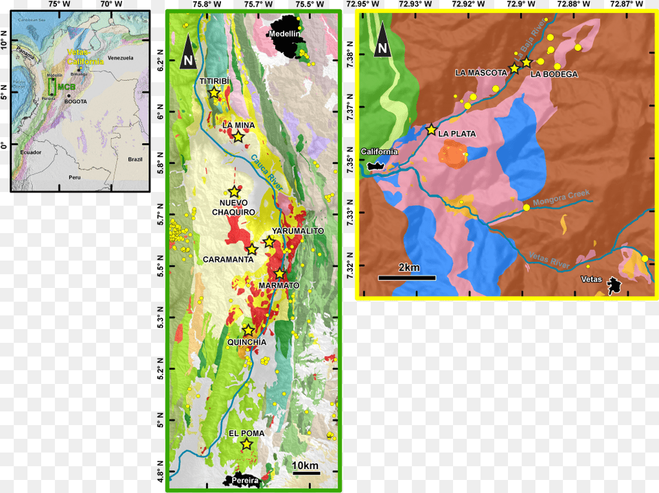 Geology And Mineral Deposits Of The Middle Cauca Au Map, Chart, Plot, Atlas, Diagram Png Image