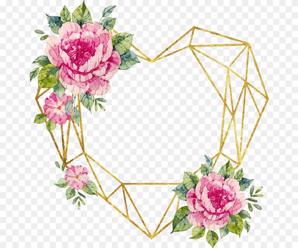Geometric Heart With Flowers, Art, Floral Design, Graphics, Pattern Png