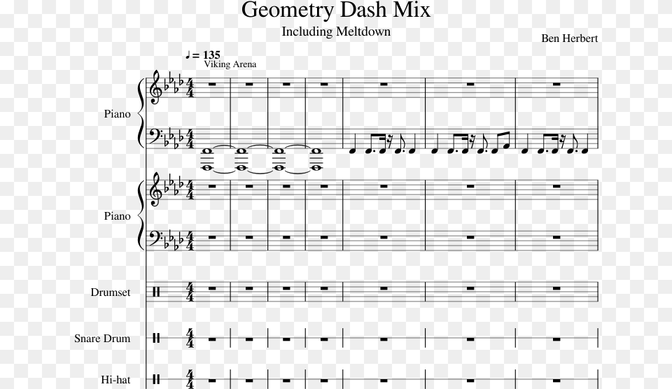 Geometry Dash Mix Sheet Music Composed By Ben Herbert Aaron Goldberg Shed Transcription, Gray Free Png Download