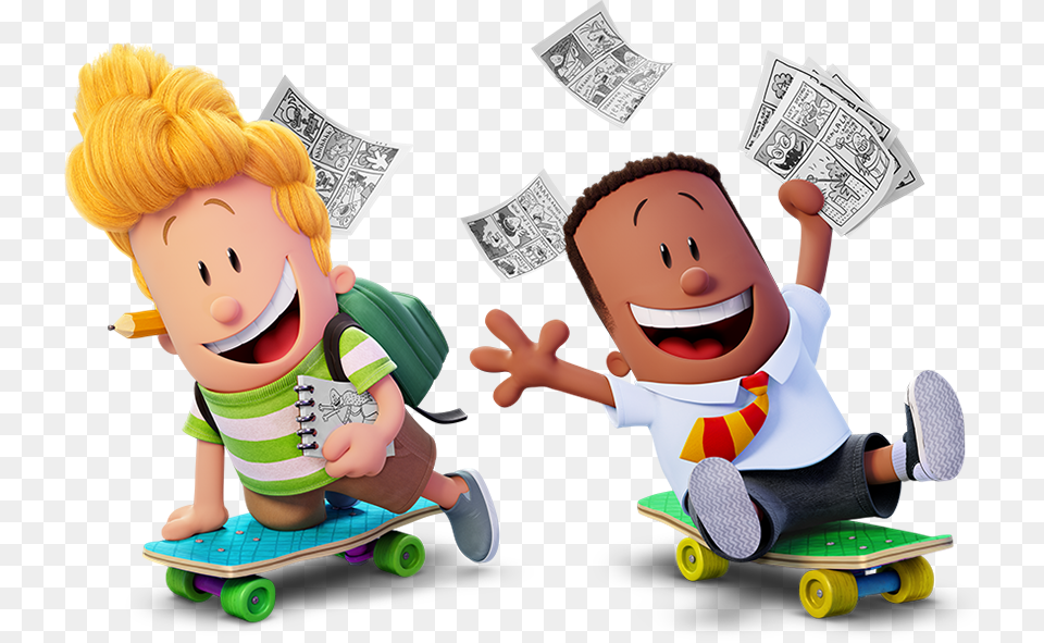 George Beard And Harold Hutchins Captain Underpants Movie Characters, Baby, Person, Skateboard, Face Png