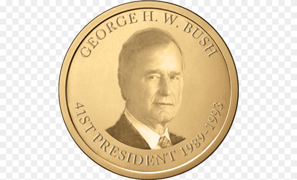 George H W Bush Copy Dollar With George Bush, Gold, Adult, Male, Man Free Png