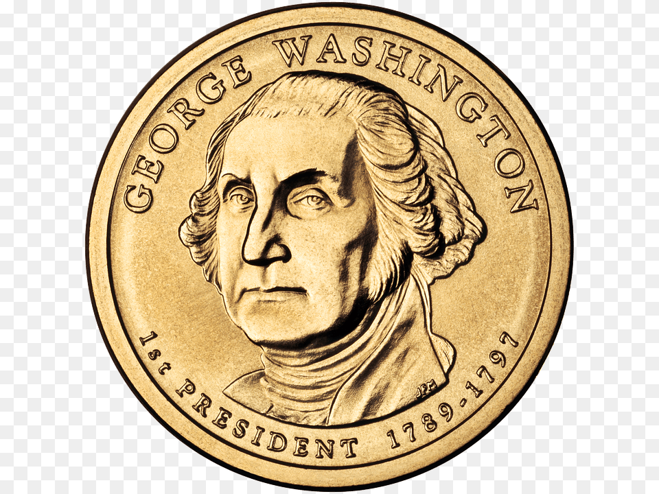 George Washington Dollar Coin, Adult, Male, Man, Person Png