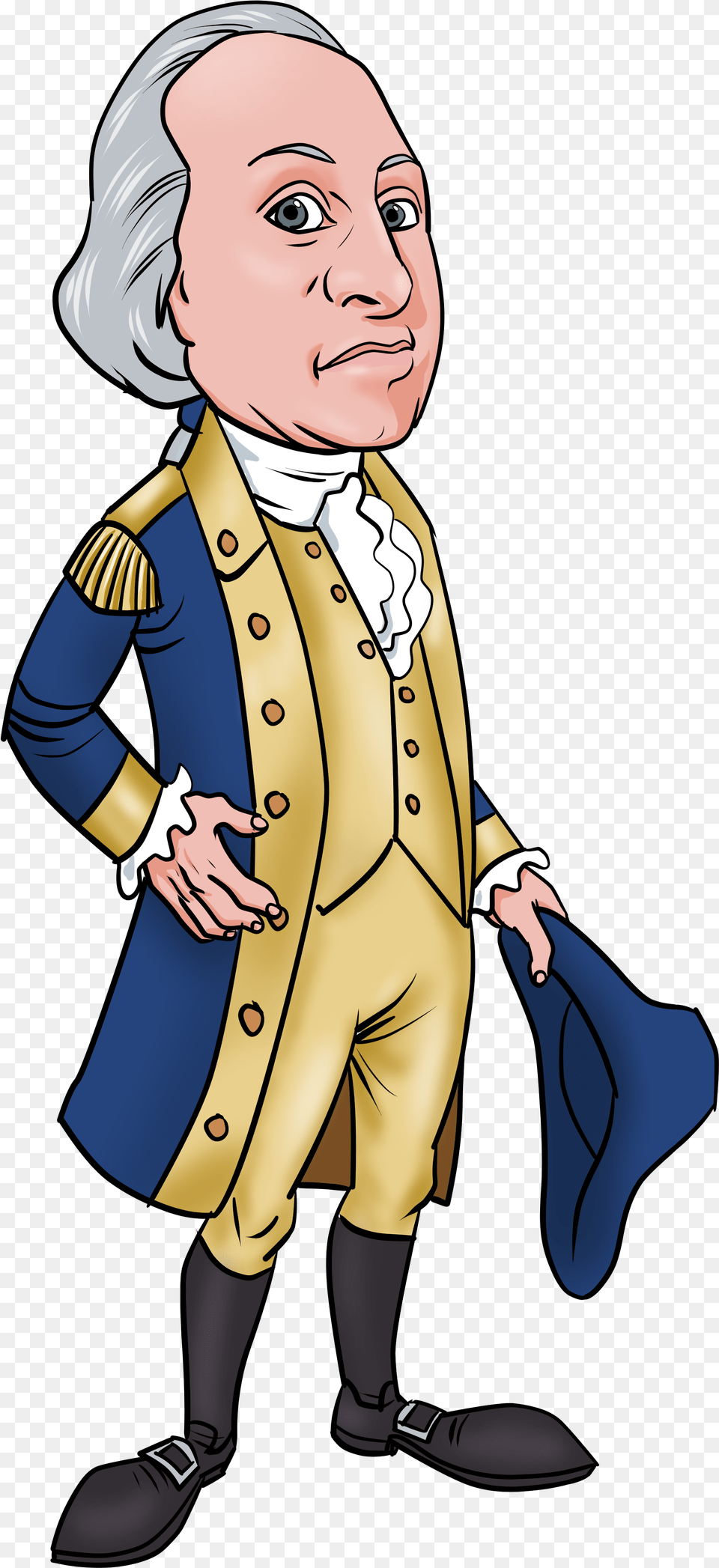 George Washington Image Cartoon Version Of George Washington, Clothing, Coat, Adult, Person Free Png
