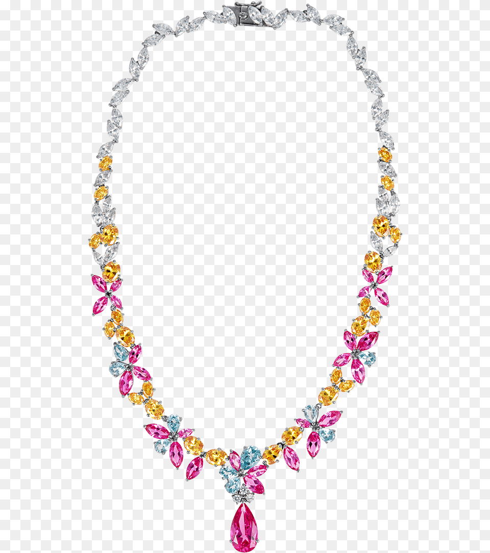 Georgette Floral Pink Pendant Necklace Necklace Pink, Accessories, Diamond, Gemstone, Jewelry Png