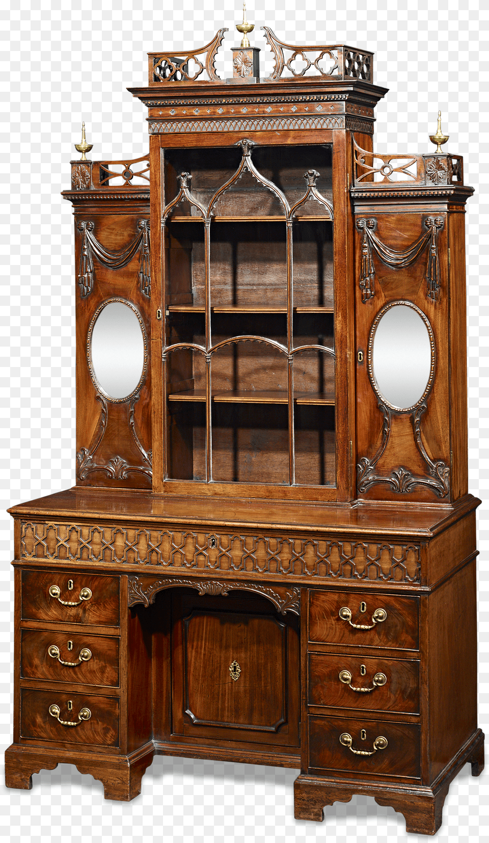 Georgian Chinoiserie Breakfront Secretary Desk Hutch Png Image