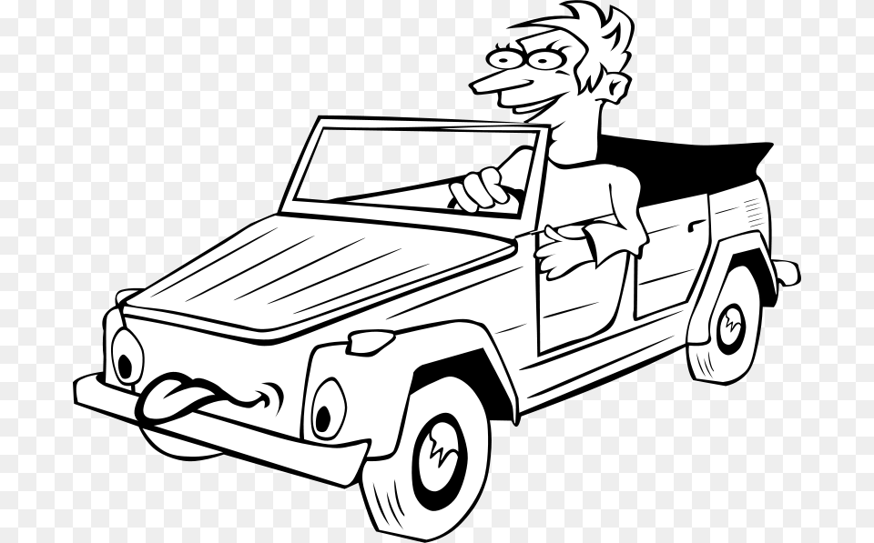 Gerald G Boy Driving Car Cartoon Bw, Vehicle, Truck, Transportation, Pickup Truck Free Transparent Png