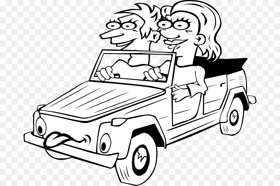 Gerald G Girl And Boy Driving Car Cartoon Bw, Vehicle, Truck, Transportation, Pickup Truck Png