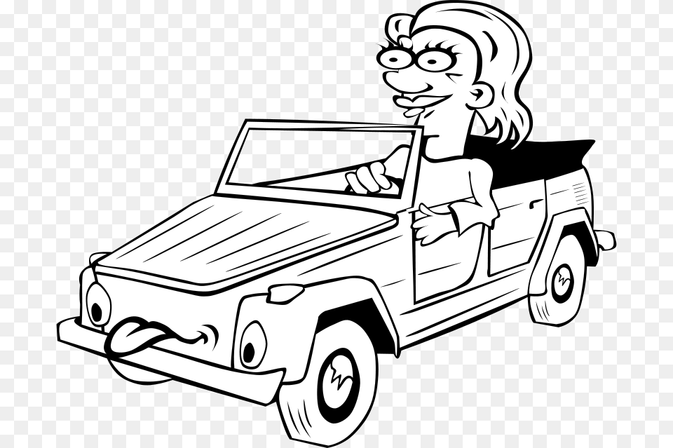 Gerald G Girl Driving Car Cartoon Bw, Vehicle, Truck, Transportation, Pickup Truck Png Image