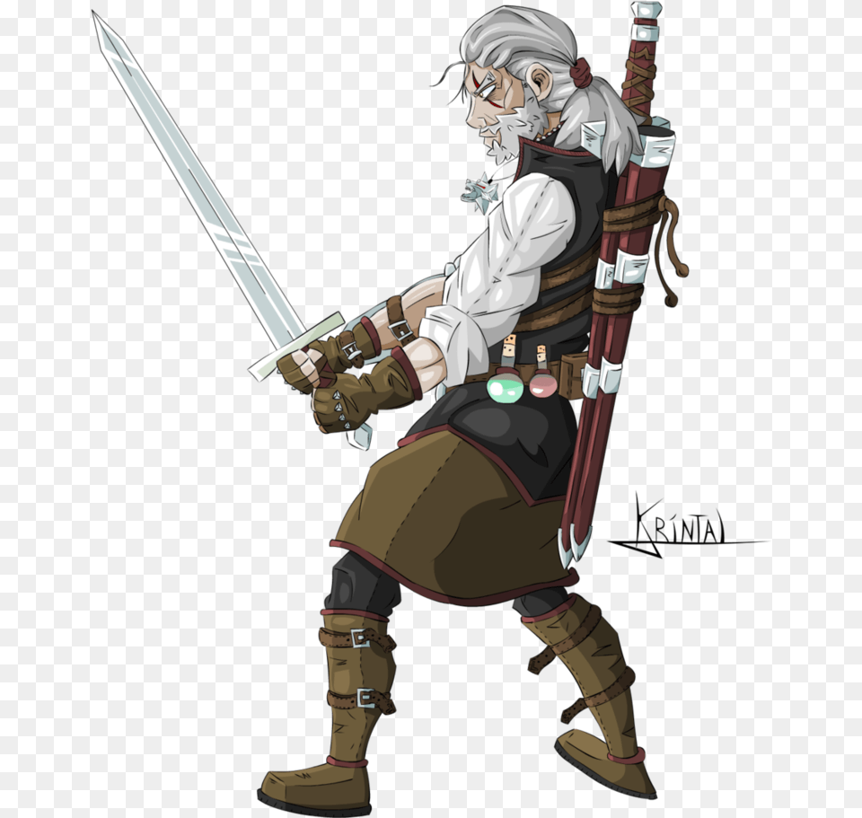Geralt De Riv 6 Image Fanart Geralt Of Rivia Anime, Sword, Weapon, Person, Face Png