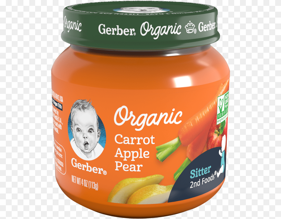 Gerber 2nd Foods Organic Carrot Apple Pear Gerber Organic Baby Food, Person, Produce, Plant, Vegetable Free Png Download