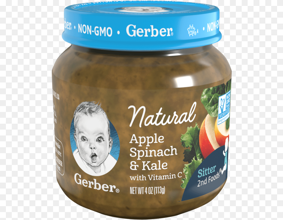 Gerber Natural 2nd Foods Natural Apple Spinach And Jar Gerber Baby Food, Relish, Person, Face, Head Free Transparent Png