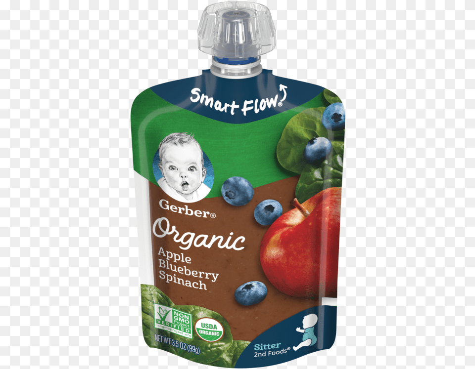 Gerber Organic 2nd Foods Apple Blueberry Spinach Gerber Organic Pouch, Produce, Plant, Fruit, Food Free Png