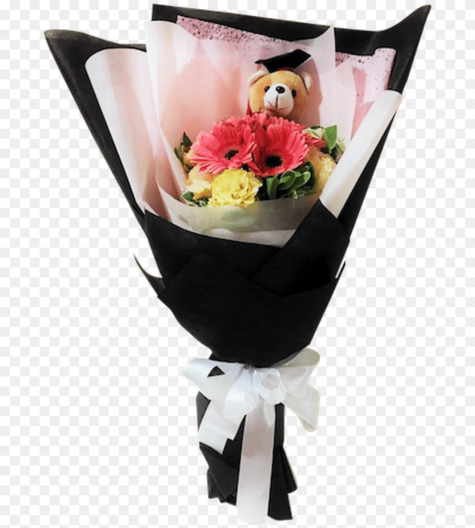 Gerbera Graduation Bouquet With Bear Bouquet, Flower, Flower Arrangement, Flower Bouquet, Plant Png