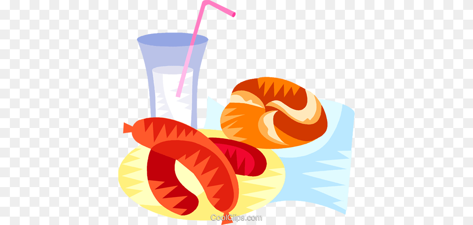 German Sausage And Roll With Drink Royalty Vector Clip Art, Dynamite, Weapon, Beverage, Milk Free Transparent Png