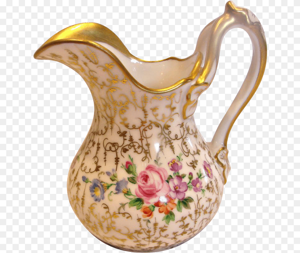 German Spm Schumann Cream Milk Pitcher Hand Painted Jug, Water Jug, Flower, Plant, Rose Free Png Download