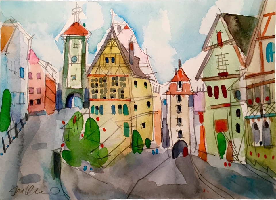 German Village Watercolor Painting Watercolor Painting Free Transparent Png