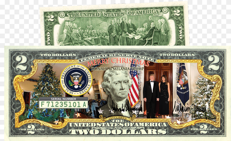 Get 50 Off The Brand New Donald Amp Melania Trump Christmas 2 Dollar Bill Free Png