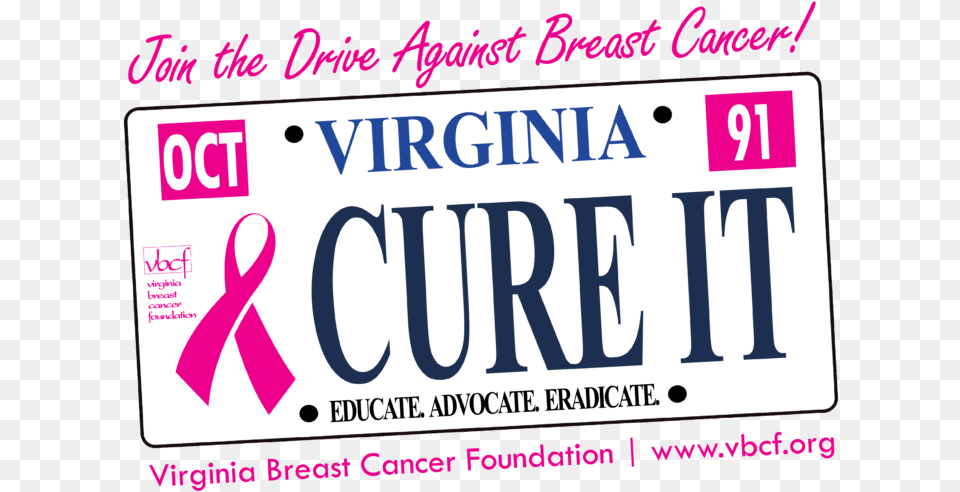 Get A Pink Ribbon License Plate Virginia Breast Cancer License Plate, License Plate, Transportation, Vehicle, Scoreboard Free Transparent Png