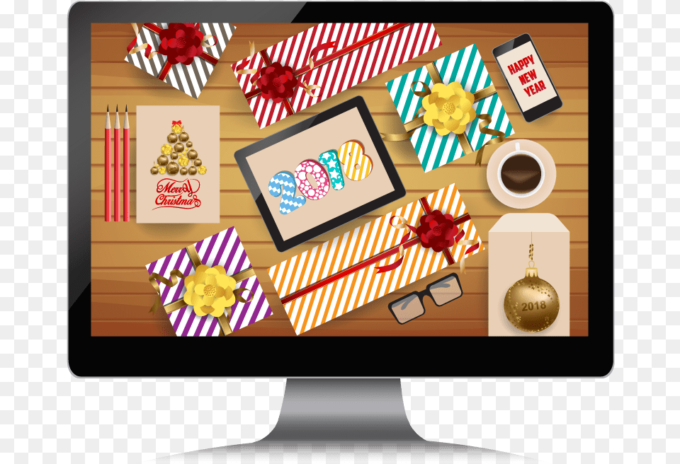 Get Your Christmas Computer Up To Speed Led Backlit Lcd Display, Gold, Tape, Food, Sweets Free Png