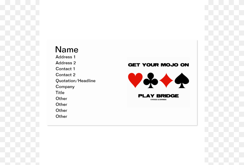 Get Your Mojo On Play Bridge Double Sided Standard Business Cards, Paper, Text Png