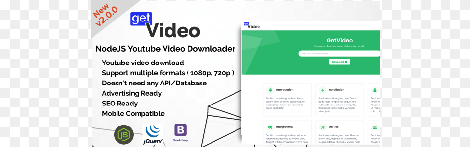 Getvideo Nodejs Youtube Video Downloader Bootstrap, File, Webpage, Page, Text Free Png Download