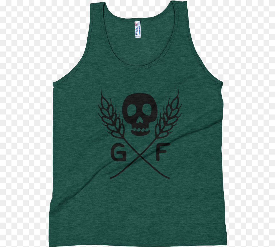 Gf Skull Mockup Front Flat Tri Evergreen, Clothing, Tank Top, Person Free Transparent Png
