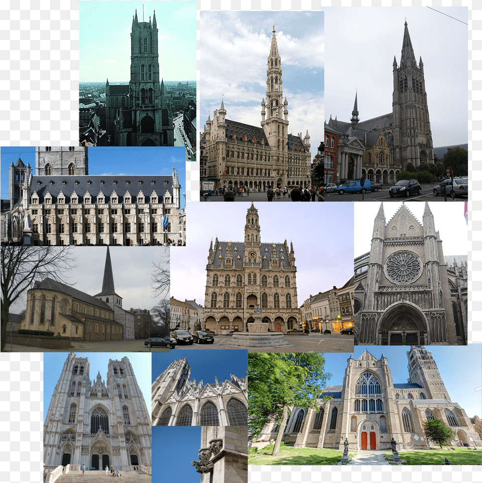 Ghent, Clock Tower, Spire, Collage, City Png
